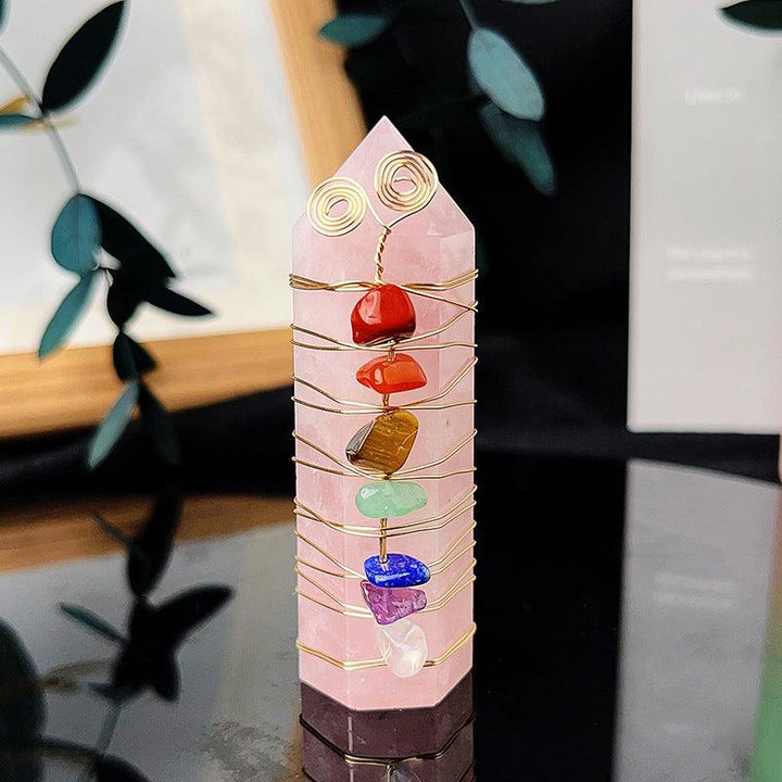 rose quartz natural rainbow crystal stone tower