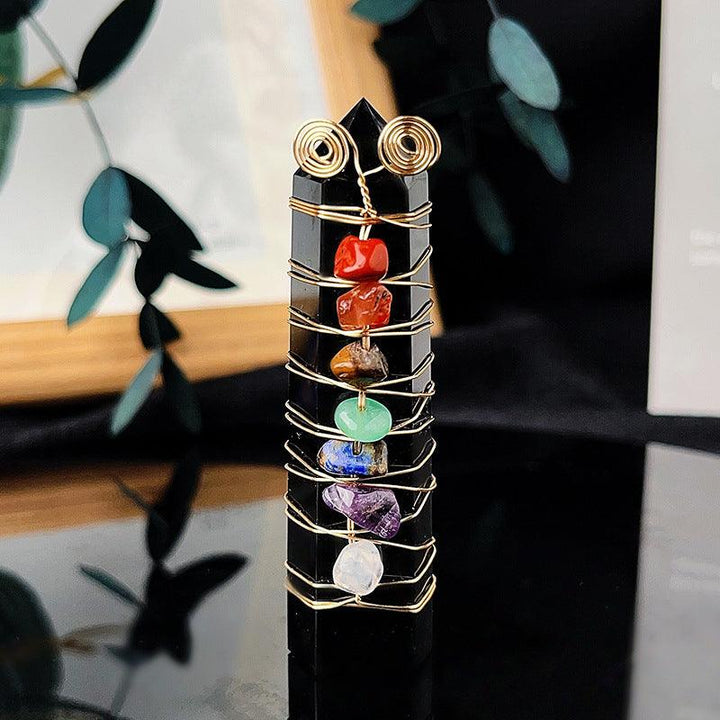 obsidian natural rainbow crystal stone tower