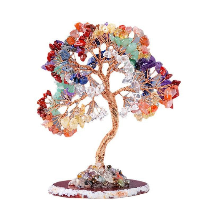 natural rainbow crystal wealth tree with agate base