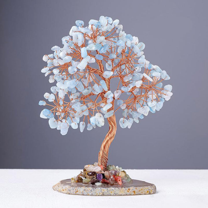 aquamarine crystal wealth tree with agate base