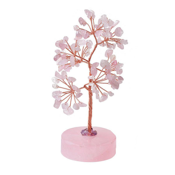 natural rose quartz crystal bonsai tree with round base