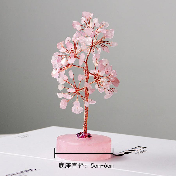 size of natural rose quartz crystal bonsai tree with round base