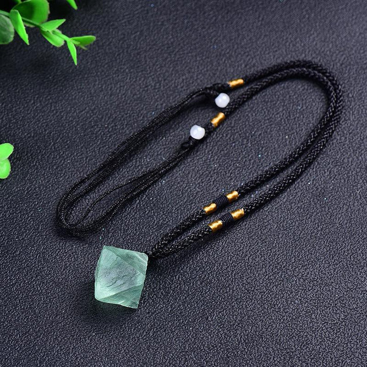 details of natural spirit pendulum green fluorite octahedron necklace