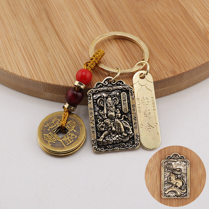 new year of snake taoist brass god of wealth zodiac token pendant