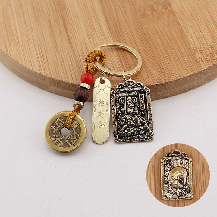 new year of snake taoist brass god of wealth zodiac token pendant