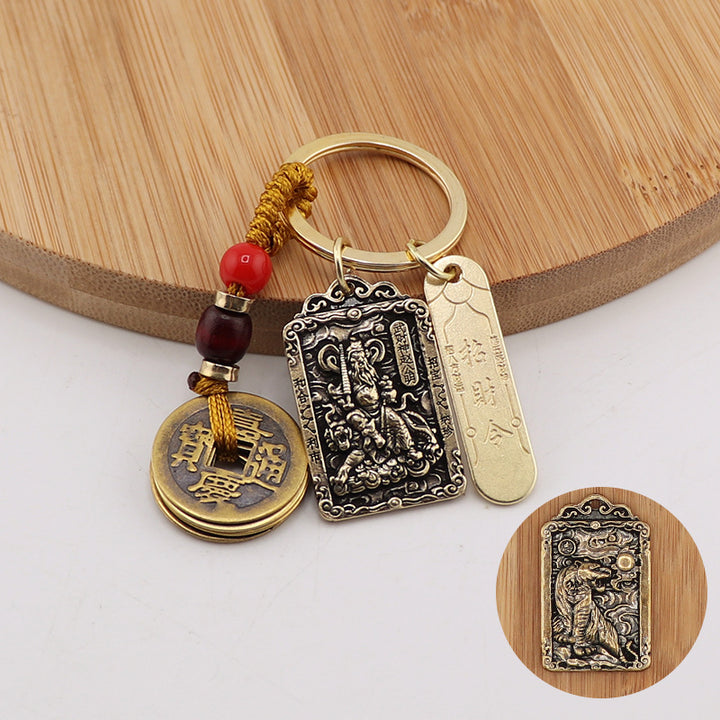 new year of snake taoist brass god of wealth zodiac token pendant