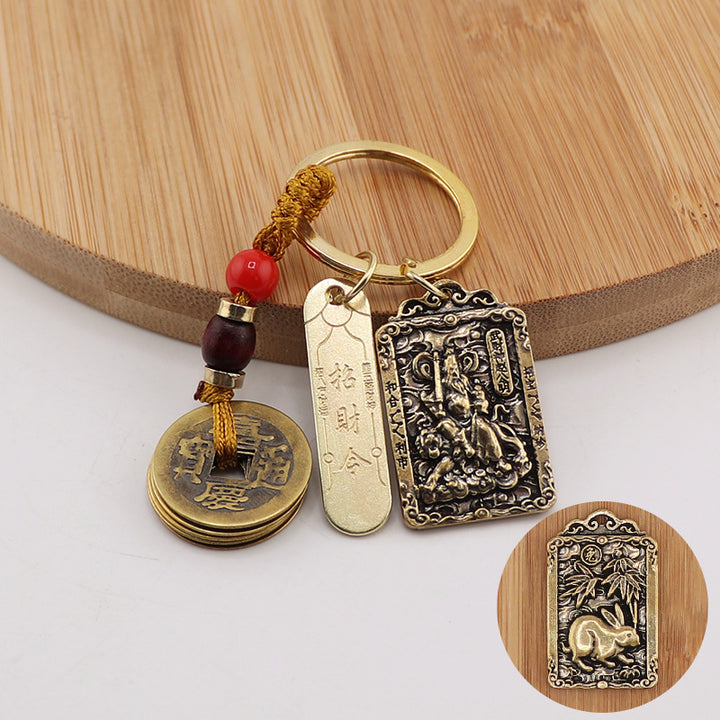 new year of snake taoist brass god of wealth zodiac token pendant