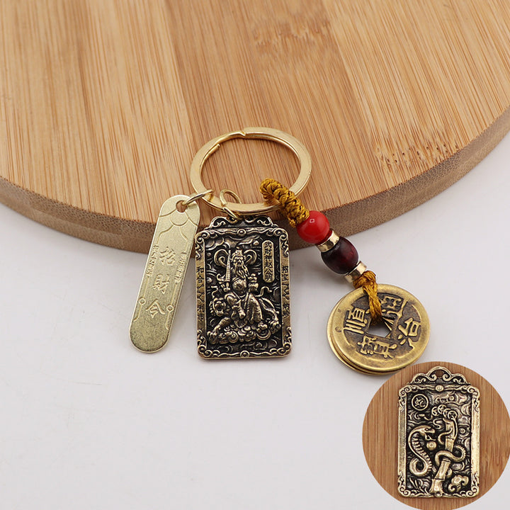 new year of snake taoist brass god of wealth zodiac token pendant