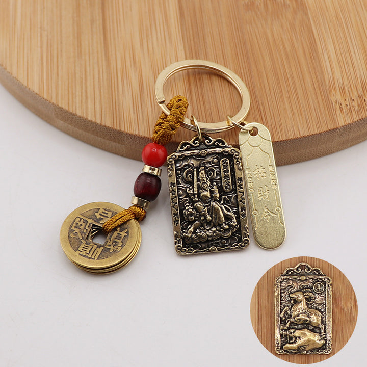 new year of snake taoist brass god of wealth zodiac token pendant