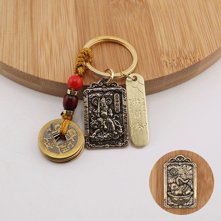 new year of snake taoist brass god of wealth zodiac token pendant