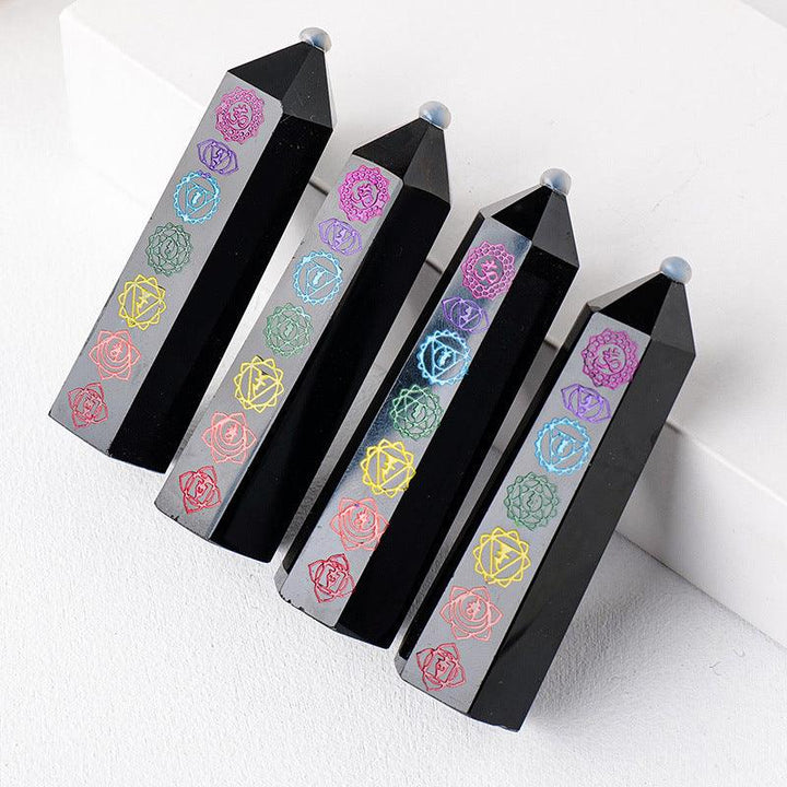 obsidian seven color chakra hexagonal energy crystal tower