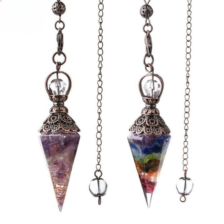 details of pendulum crystal healing gemstone hexagonal point pendant