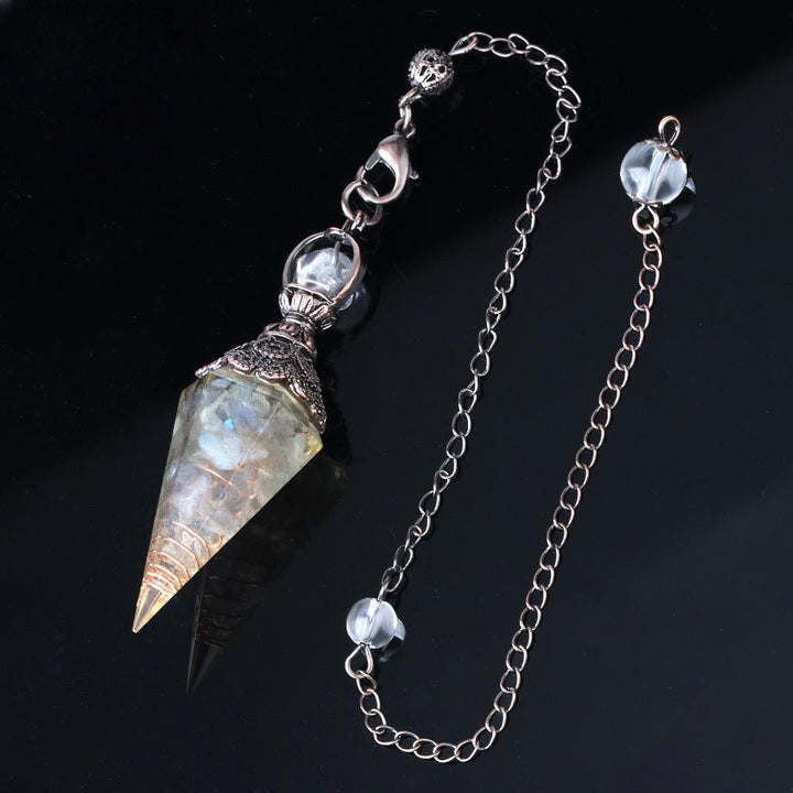 details of pendulum crystal healing gemstone hexagonal point pendant