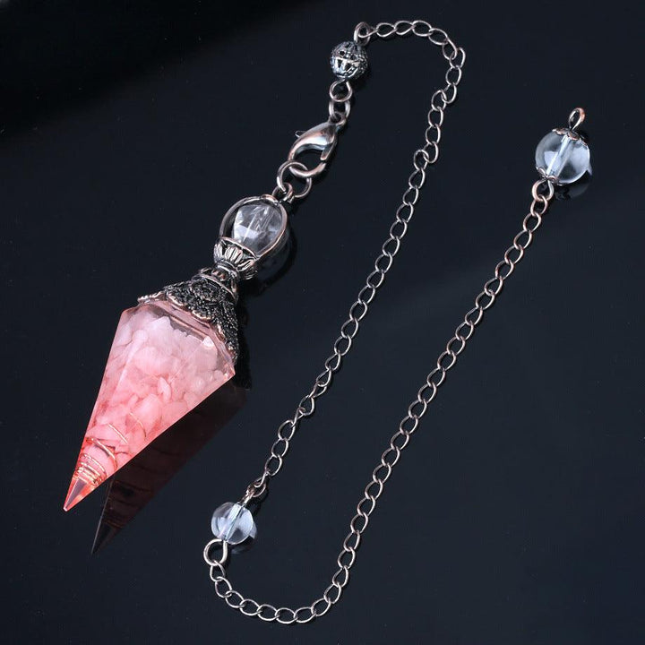 details of pendulum crystal healing gemstone hexagonal point pendant