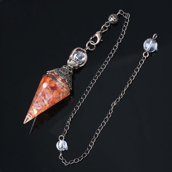 details of pendulum crystal healing gemstone hexagonal point pendant