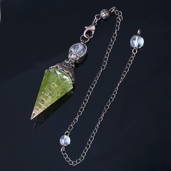 details of pendulum crystal healing gemstone hexagonal point pendant