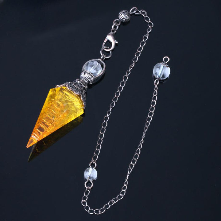 details of pendulum crystal healing gemstone hexagonal point pendant