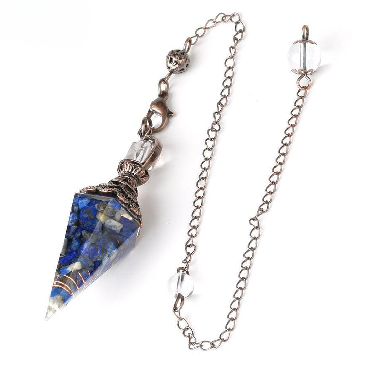 details of pendulum crystal healing gemstone hexagonal point pendant