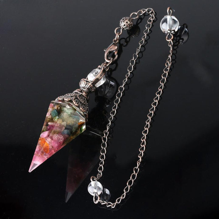 details of pendulum crystal healing gemstone hexagonal point pendant