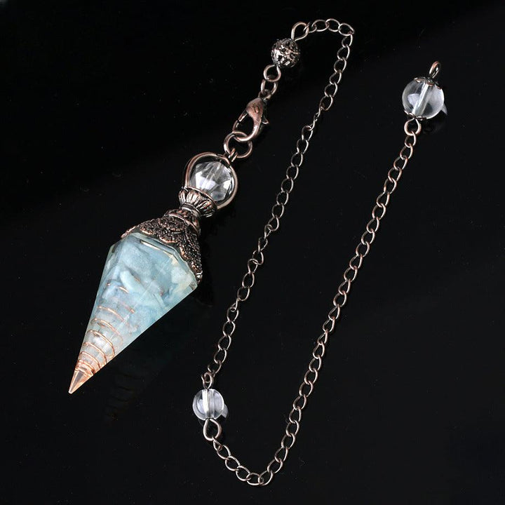 details of pendulum crystal healing gemstone hexagonal point pendant