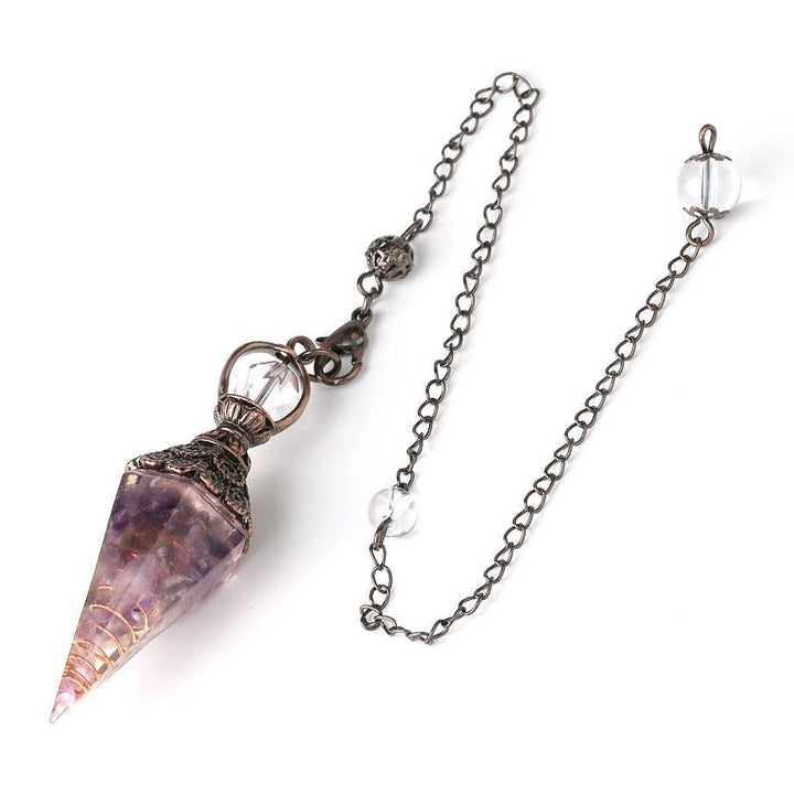 details of pendulum crystal healing gemstone hexagonal point pendant