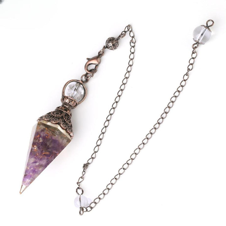 details of pendulum crystal healing gemstone hexagonal point pendant