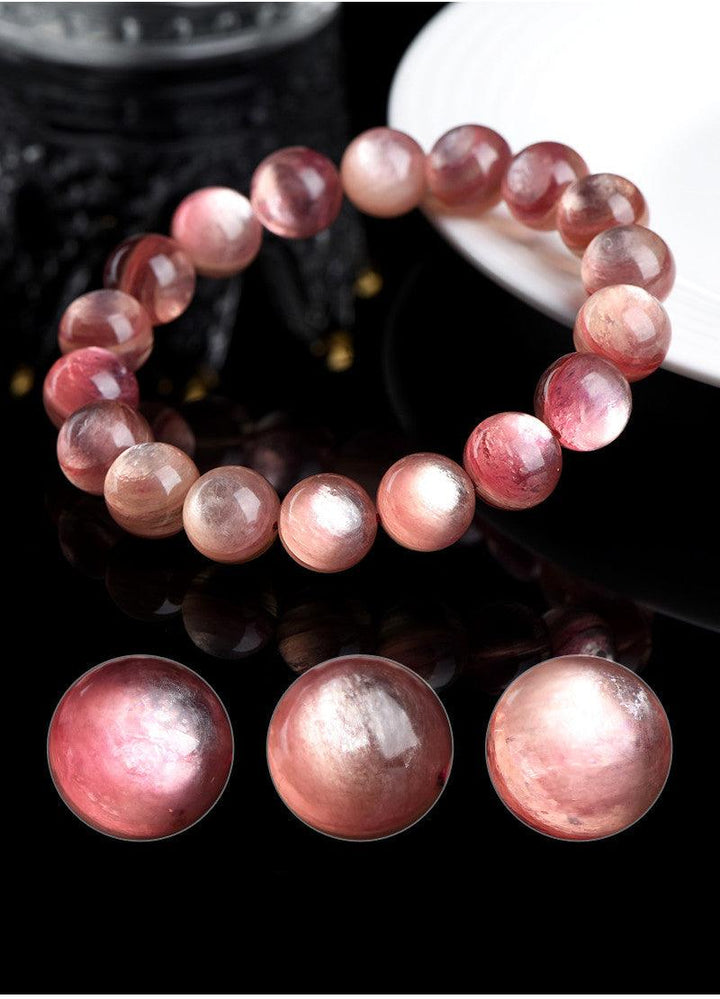 pink lithium mica bead crystal bracelet