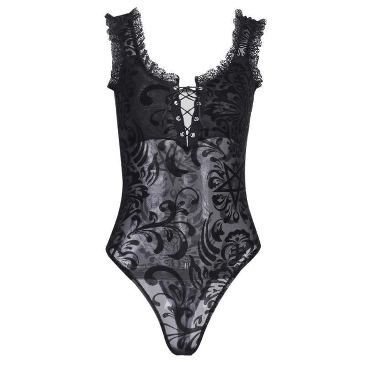 a plus size sexy gothic black lace bodysuit tank top