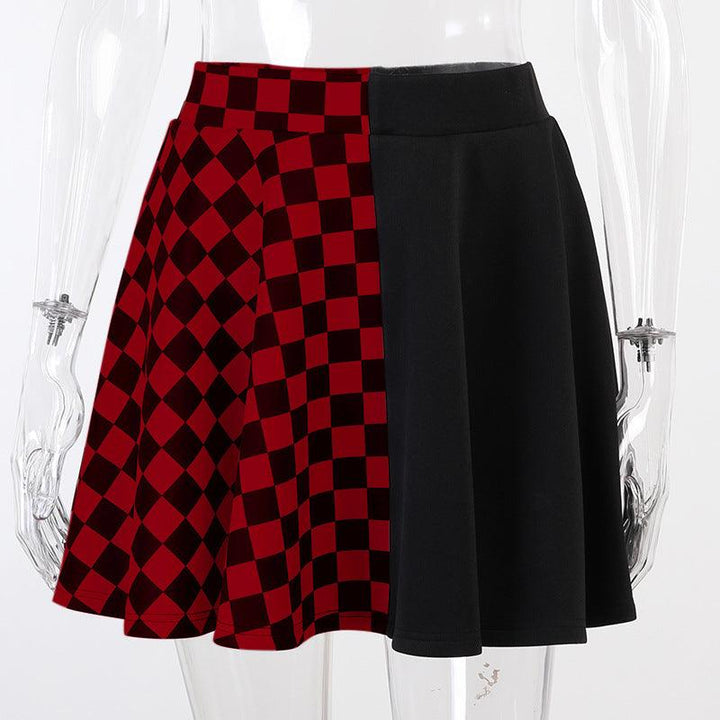 a punk gothic black and red check patchwork dress