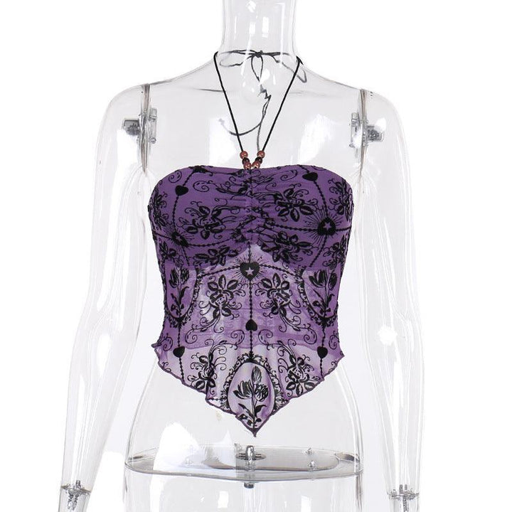 details of purple gothic punk fashion velvet crop top