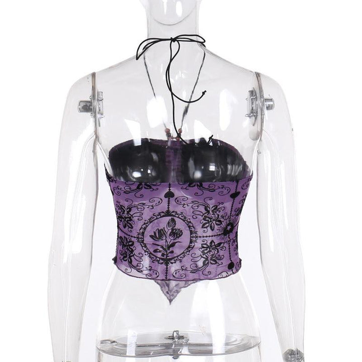 details of purple gothic punk fashion velvet crop top