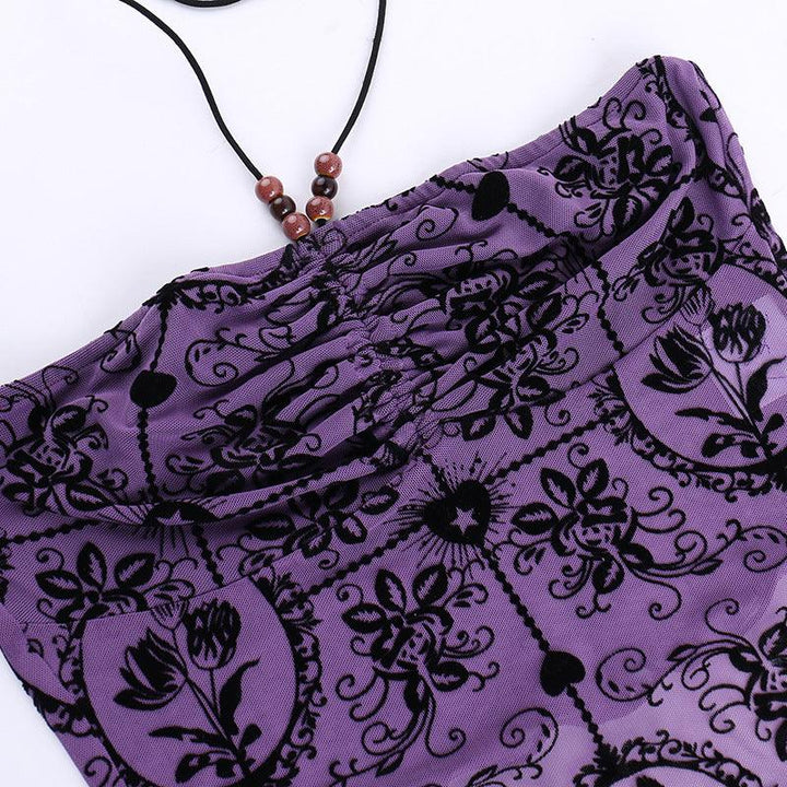 details of purple gothic punk fashion velvet crop top