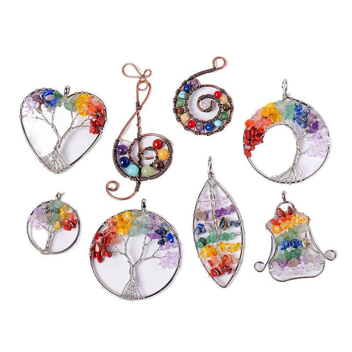 rainbow chakra crystal tree of life necklace pendant