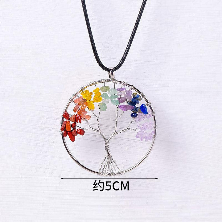 rainbow chakra crystal tree of life necklace pendant 5cm