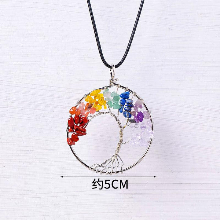 rainbow chakra crystal tree of life necklace pendant 5cm