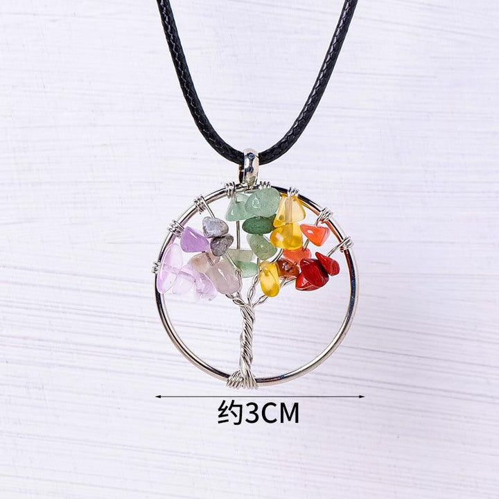 rainbow chakra crystal tree of life necklace pendant 3cm