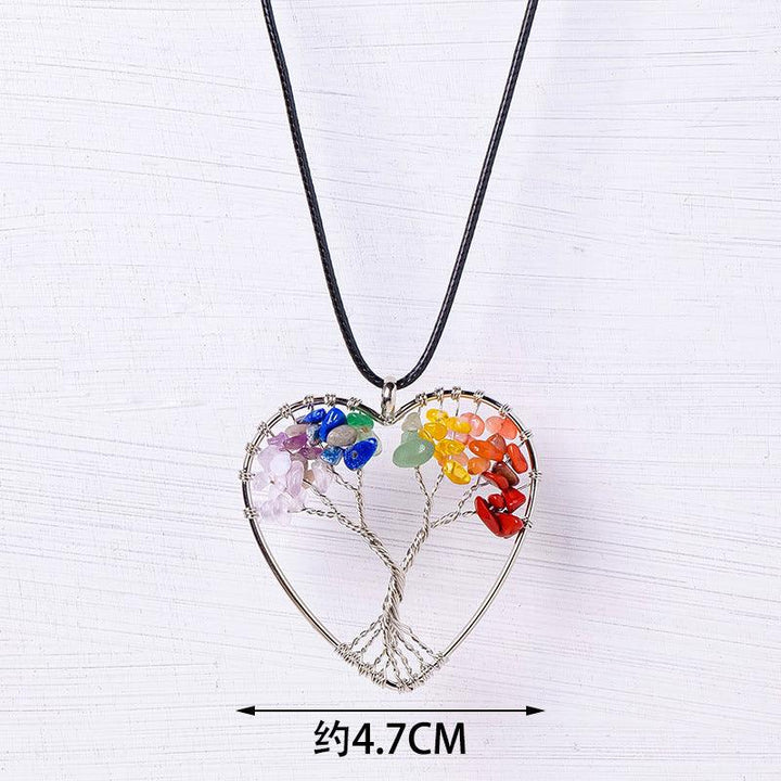 rainbow chakra heart crystal tree of life necklace pendant