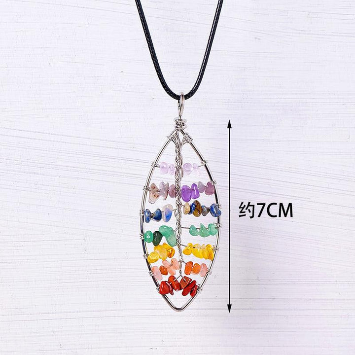 rainbow chakra leave crystal tree of life necklace pendant