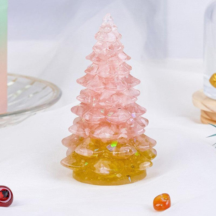 rose quartz and citrine crystal christmas tree sculpture ornament