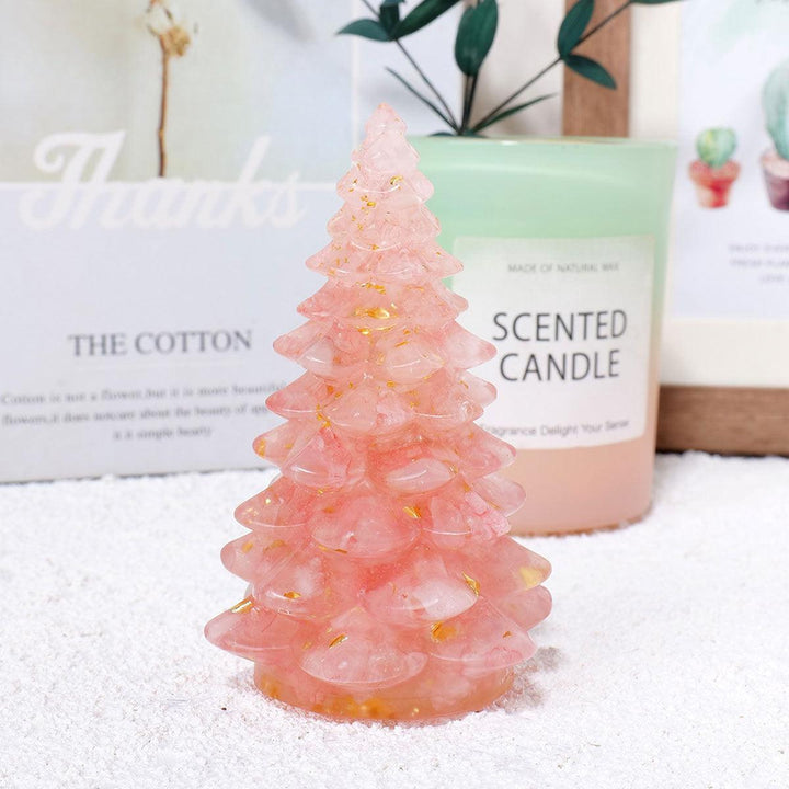 rose quartz crystal christmas tree sculpture ornament