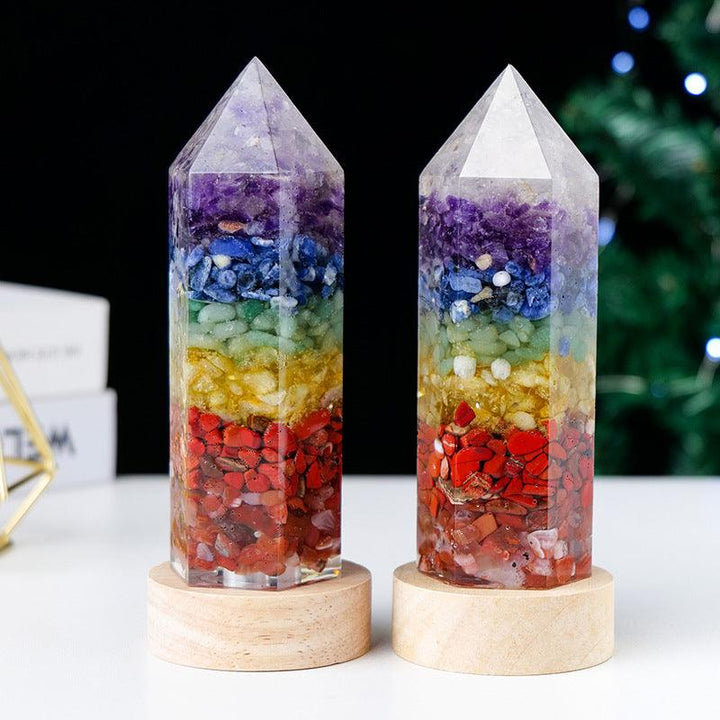 two rainbow crystal tower resin led night light