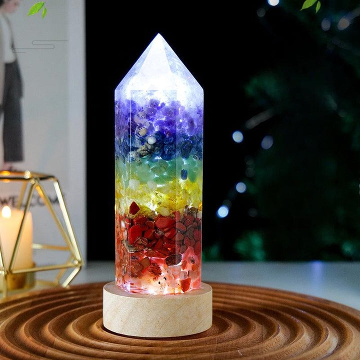 rainbow crystal tower resin led night light on the table