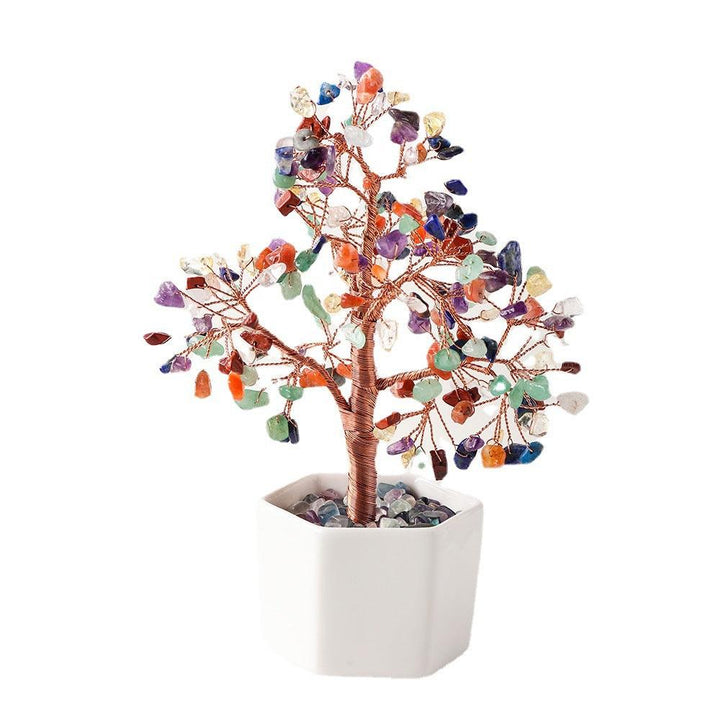 rainbow fluorite crystal bonsai tree with ceramic base