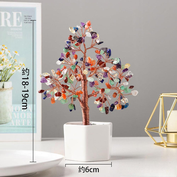 size of rainbow fluorite crystal bonsai tree with ceramic base