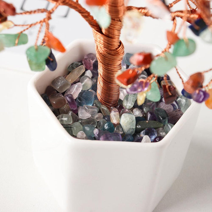 rainbow fluorite crystal bonsai tree with ceramic base