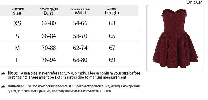 size chart of red and black gothic corset bustier dress