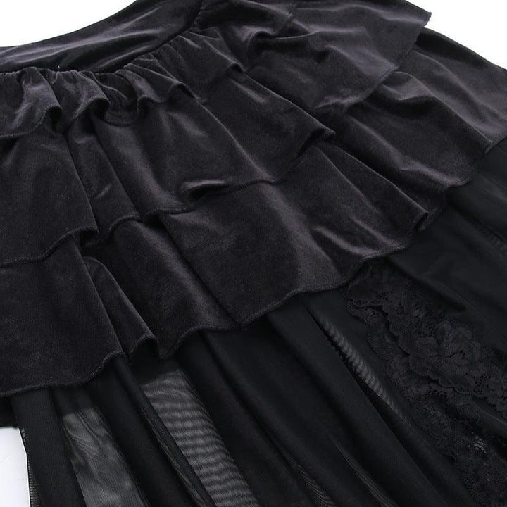 details of black gothic corset halter skirt