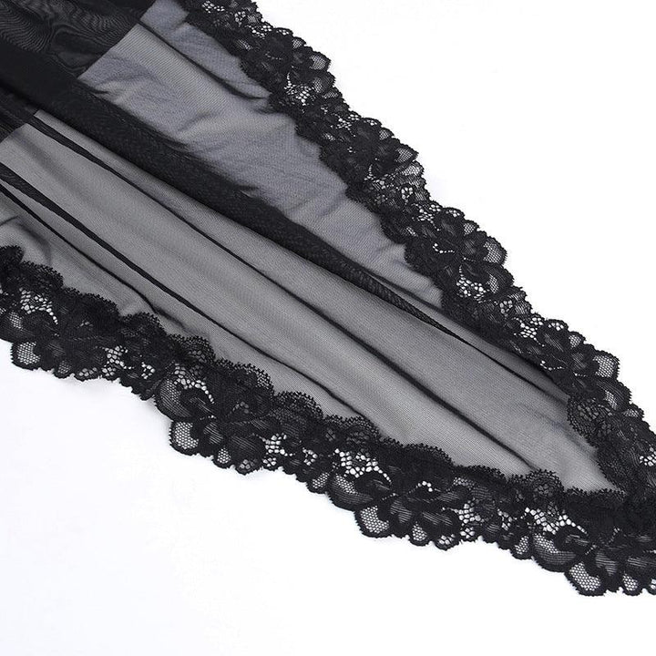 details of black gothic corset halter skirt