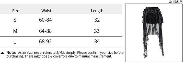 size chart of black gothic corset halter skirt