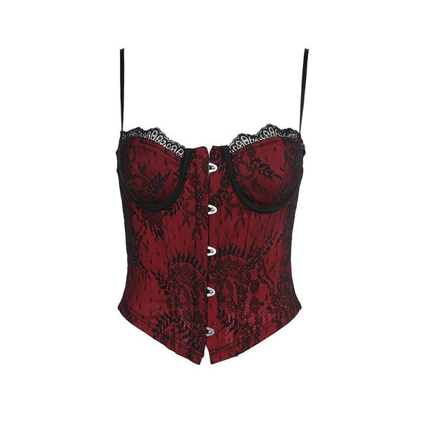 a red and black gothic lace sleeveless shirt